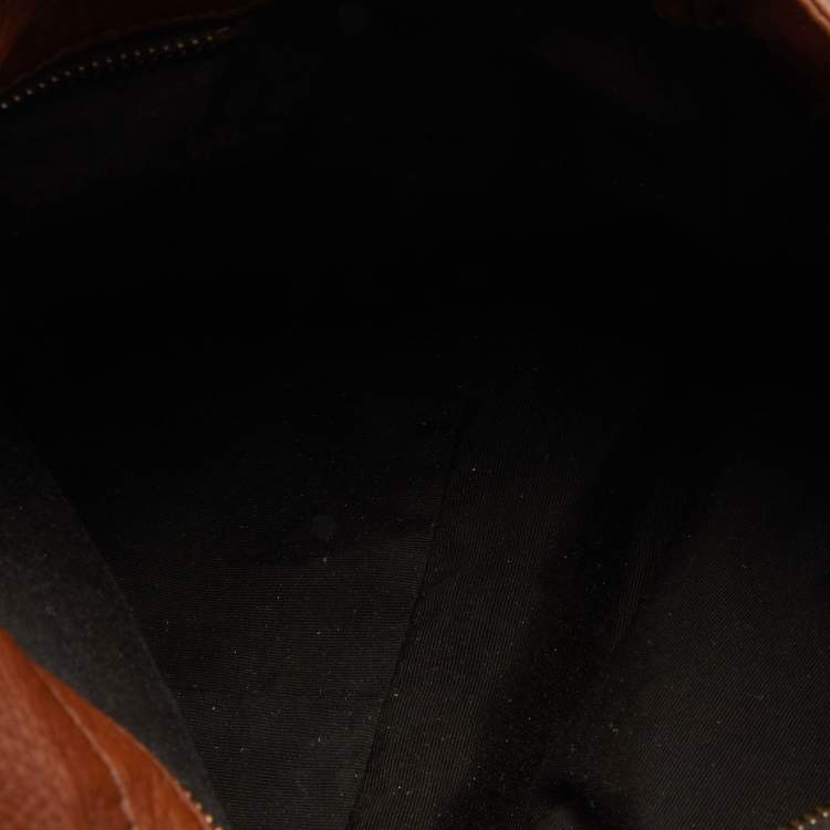 Pre Owned CH Carolina Herrera Brown Embossed Leather Chain Bow Hobo