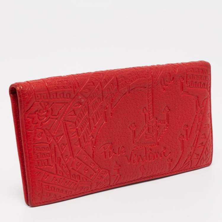 Pre Owned CH Carolina Herrera Red Embossed Leather Bifold Continental Wallet