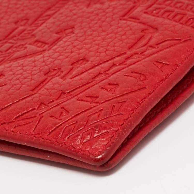 Pre Owned CH Carolina Herrera Red Embossed Leather Bifold Continental Wallet