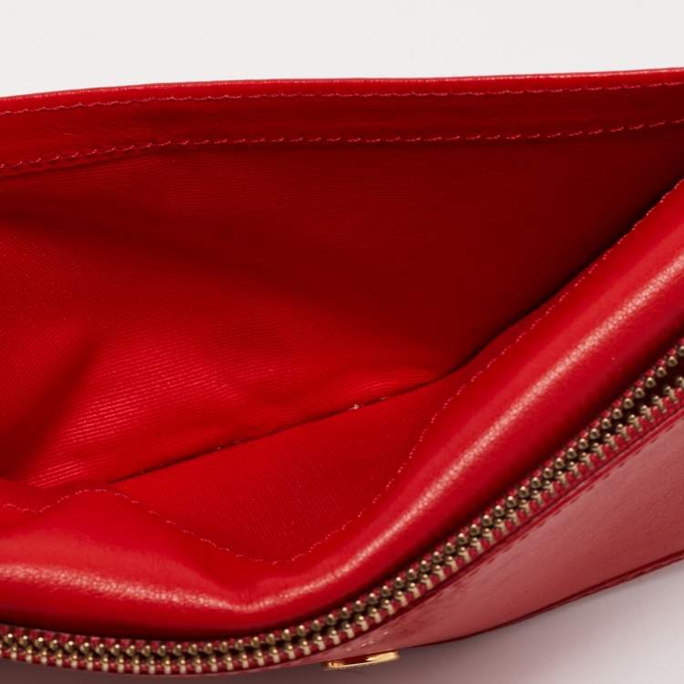 Pre Owned CH Carolina Herrera Red Embossed Leather Bifold Continental Wallet