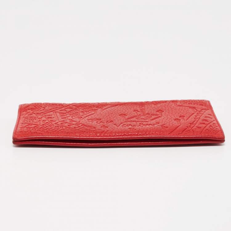 Pre Owned CH Carolina Herrera Red Embossed Leather Bifold Continental Wallet