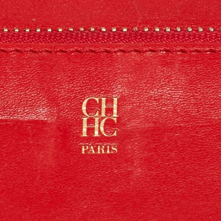 Pre Owned CH Carolina Herrera Red Embossed Leather Bifold Continental Wallet