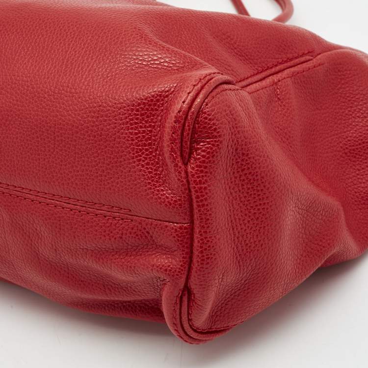 Pre Owned CH Carolina Herrera Red Monogram Leather Shopper Tote
