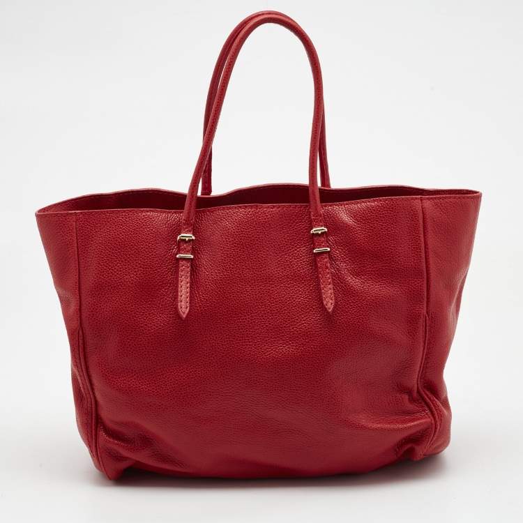 Pre Owned CH Carolina Herrera Red Monogram Leather Shopper Tote