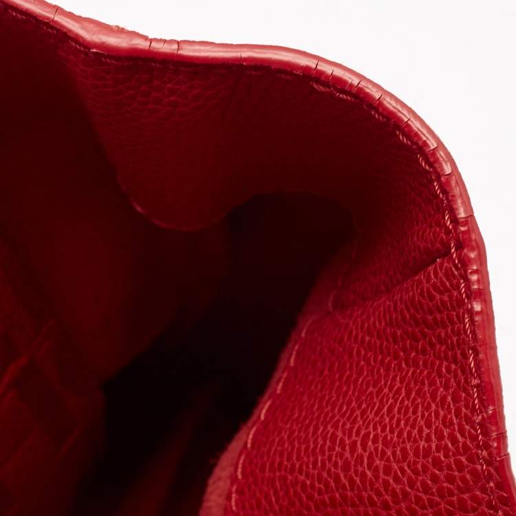 Pre Owned CH Carolina Herrera Red Monogram Leather Shopper Tote