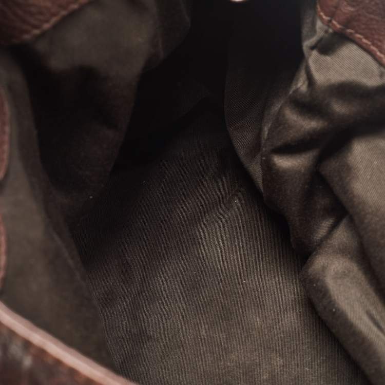 Pre Owned CH Carolina Herrera Brown Monogram Embossed Leather Bow New Anna Hobo