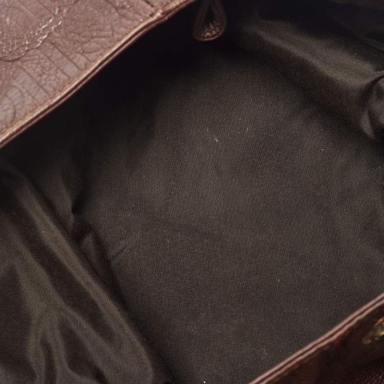 Pre Owned CH Carolina Herrera Brown Monogram Embossed Leather Bow New Anna Hobo