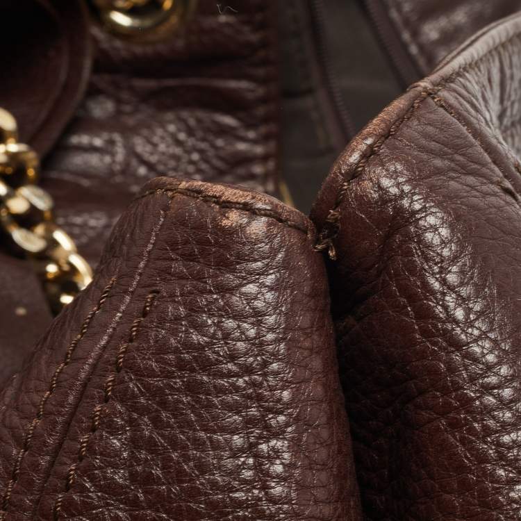 Pre Owned CH Carolina Herrera Brown Monogram Embossed Leather Bow New Anna Hobo