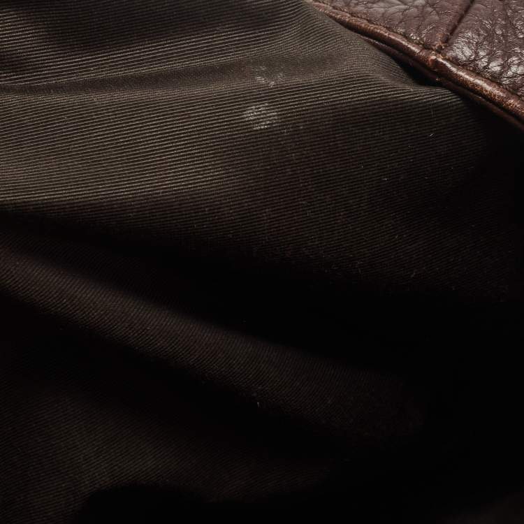 Pre Owned CH Carolina Herrera Brown Monogram Embossed Leather Bow New Anna Hobo