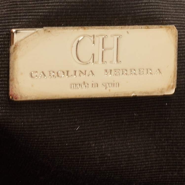 Pre Owned CH Carolina Herrera Brown Monogram Embossed Leather Bow New Anna Hobo