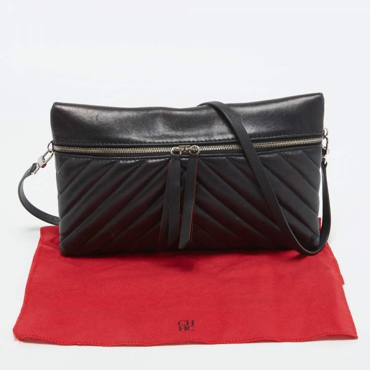 Pre Owned CH Carolina Herrera Black Quilted Leather Crossbody Bag 