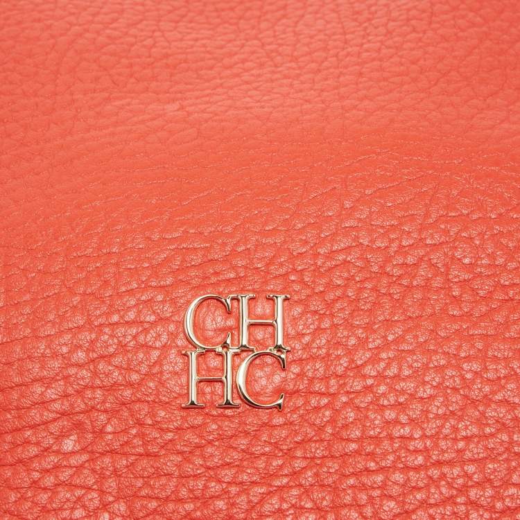 Pre Owned CH Carolina Herrera Dark Orange Grain Leather Chain Shoulder Bag