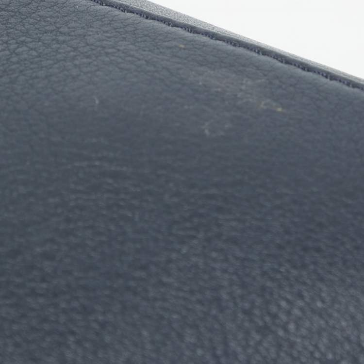 Pre Owned CH Carolina Herrera Navy Blue Leather Bow Flap Shoulder Bag 