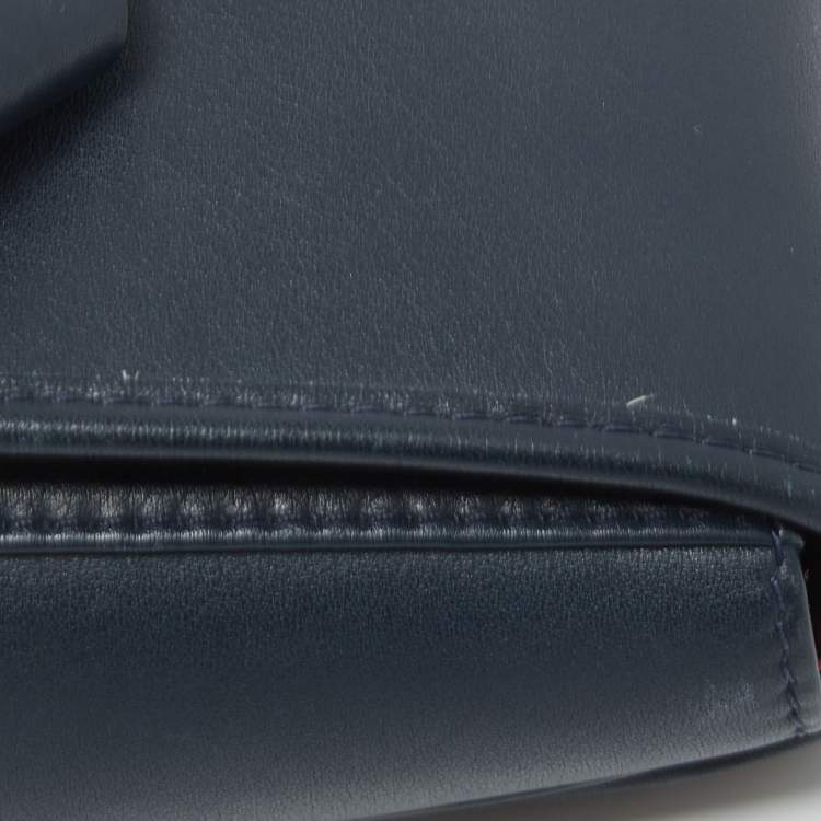 Pre Owned CH Carolina Herrera Navy Blue Leather Bow Flap Shoulder Bag 