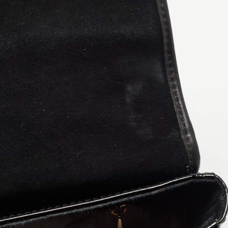 Pre Owned CH Carolina Herrera Black Embossed Patent and Leather Flap Bow Shoulder Bag