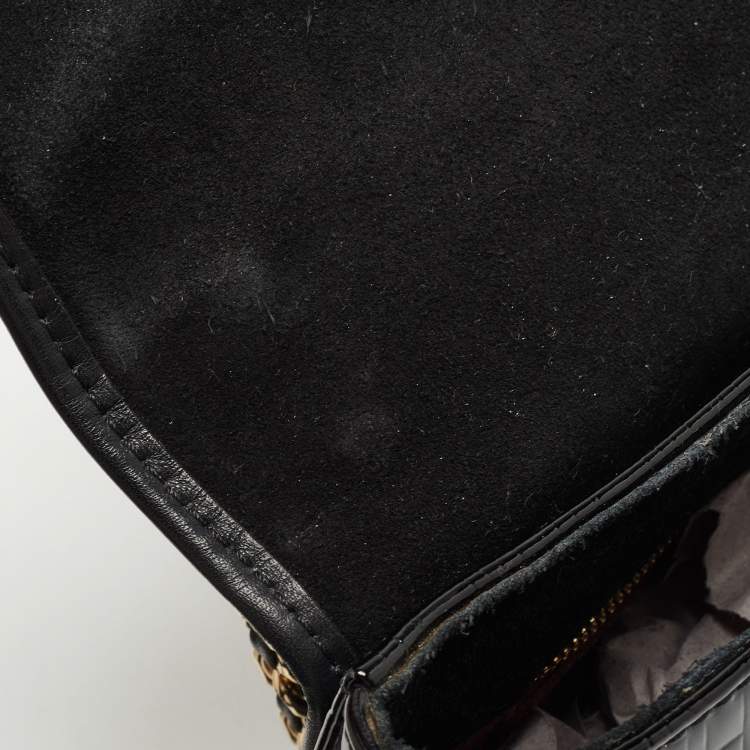 Pre Owned CH Carolina Herrera Black Embossed Patent and Leather Flap Bow Shoulder Bag