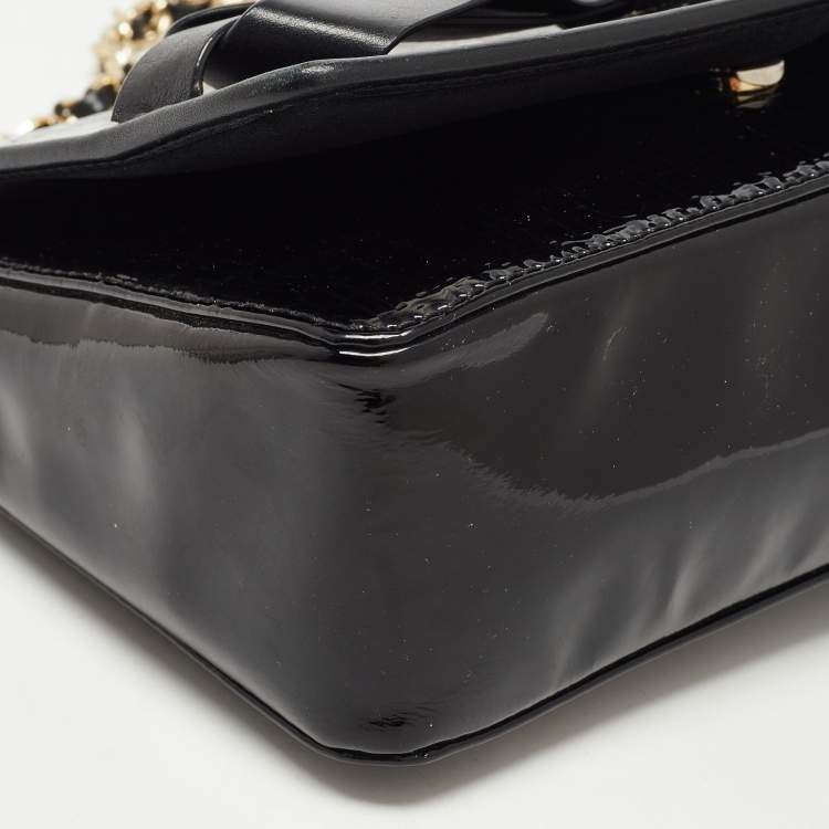 Pre Owned CH Carolina Herrera Black Embossed Patent and Leather Flap Bow Shoulder Bag