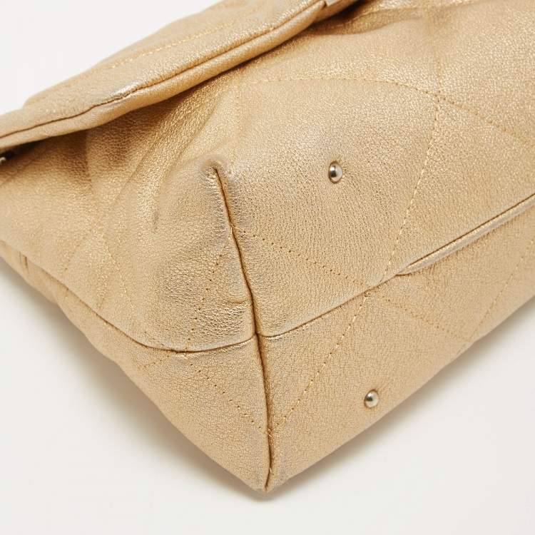 Pre Owned CH Carolina Herrera Gold Embossed Leather Metal Flap Shoulder Bag