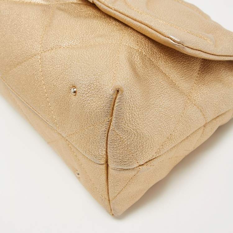 Pre Owned CH Carolina Herrera Gold Embossed Leather Metal Flap Shoulder Bag