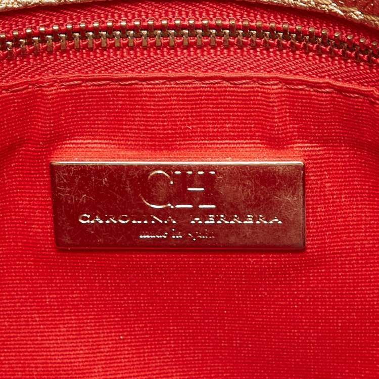 Pre Owned CH Carolina Herrera Gold Embossed Leather Metal Flap Shoulder Bag