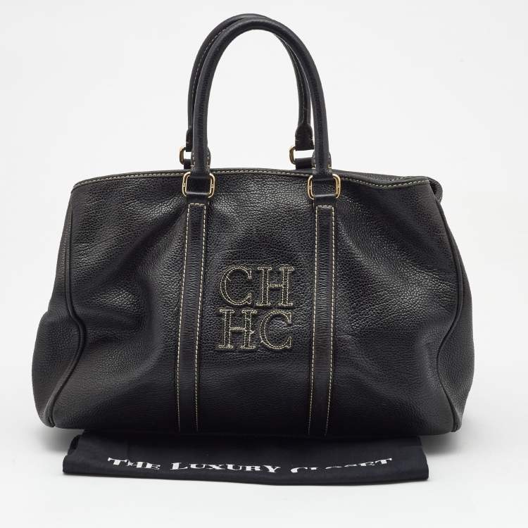 Pre Owned Carolina Herrera Black Leather Large Matteo Tote