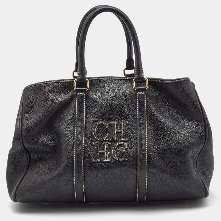 Pre Owned Carolina Herrera Black Leather Large Matteo Tote