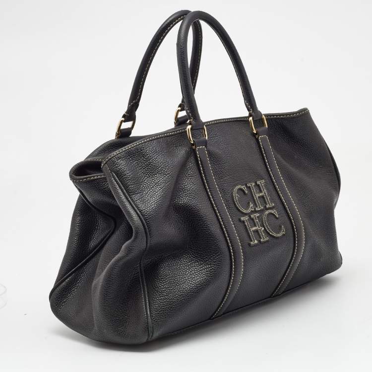 Pre Owned Carolina Herrera Black Leather Large Matteo Tote