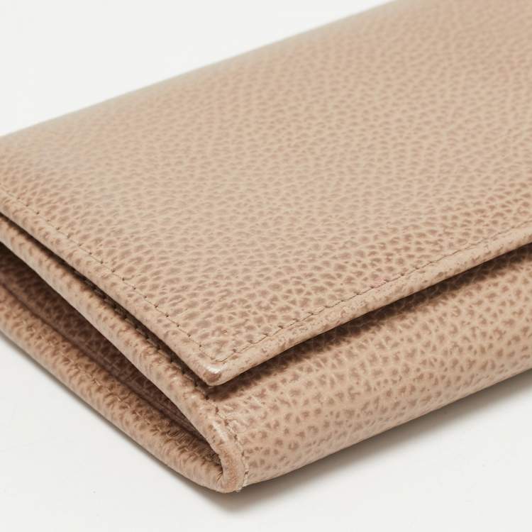 Pre Owned CH Carolina Herrera Beige Leather Flap Continental Wallet 