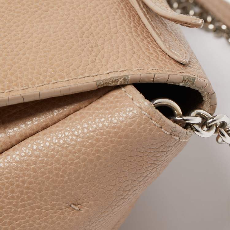 Pre Owned CH Carolina Herrera Beige Leather Minuetto Flap Top Handle Bag