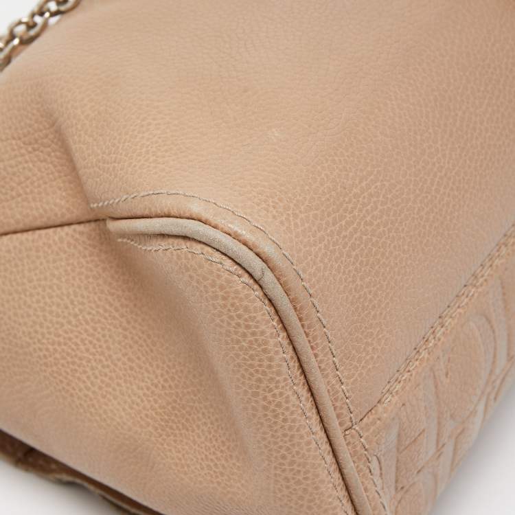 Pre Owned CH Carolina Herrera Beige Leather Minuetto Flap Top Handle Bag