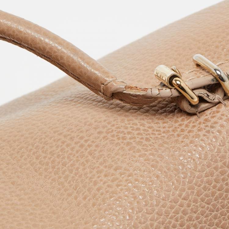 Pre Owned CH Carolina Herrera Beige Leather Minuetto Flap Top Handle Bag