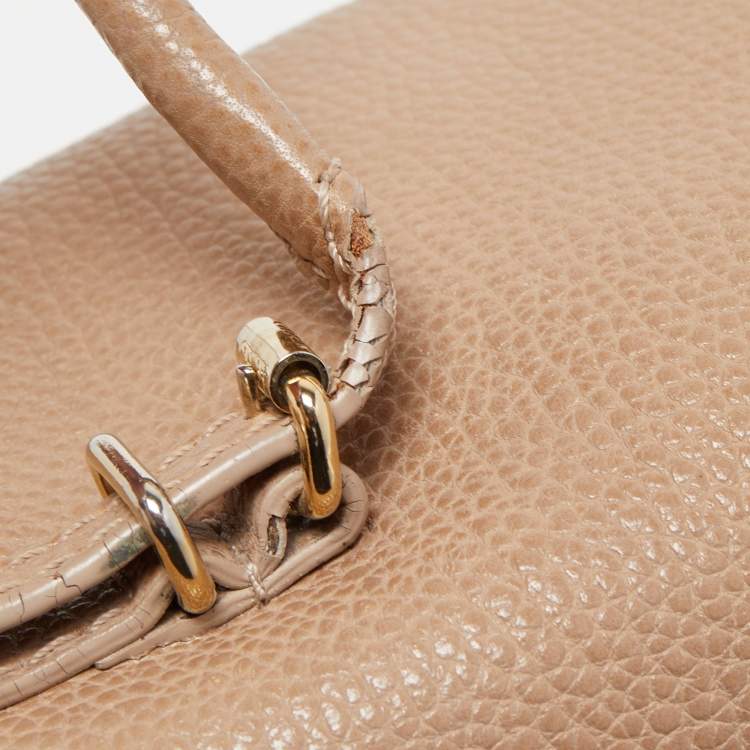 Pre Owned CH Carolina Herrera Beige Leather Minuetto Flap Top Handle Bag