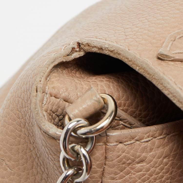 Pre Owned CH Carolina Herrera Beige Leather Minuetto Flap Top Handle Bag