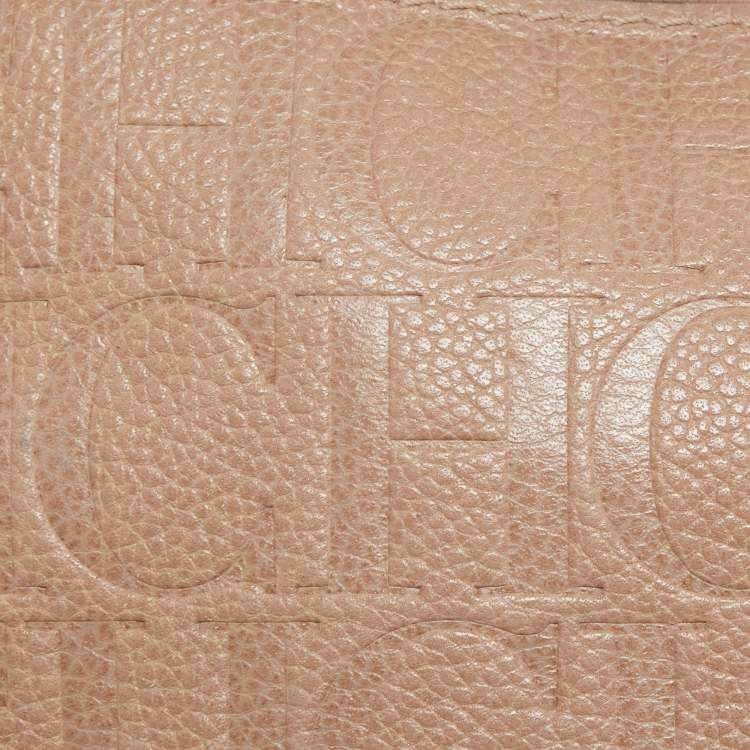 Pre Owned CH Carolina Herrera Beige Leather Minuetto Flap Top Handle Bag