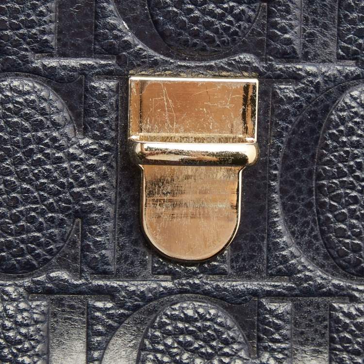 Pre Owned CH Carolina Herrera Navy Blue Leather Minuetto Flap Top Handle Bag