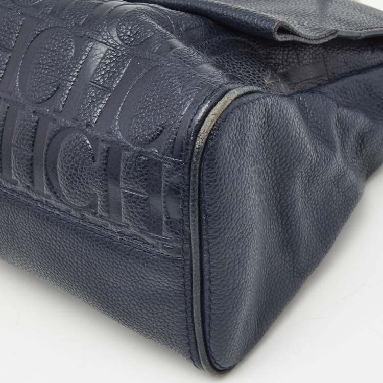 Pre Owned CH Carolina Herrera Navy Blue Leather Minuetto Flap Top Handle Bag