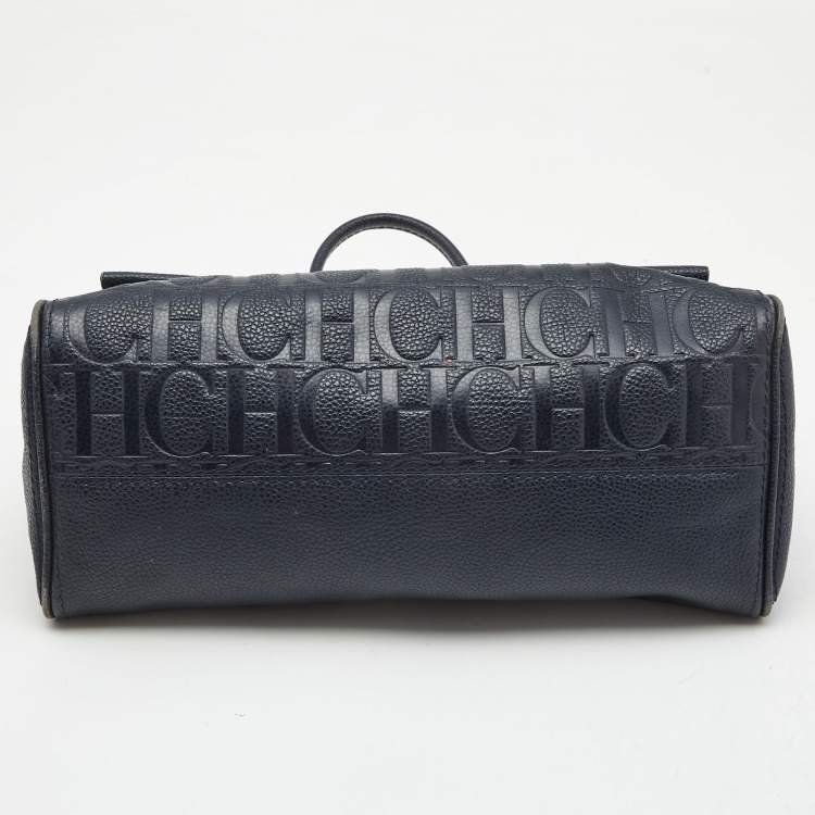 Pre Owned CH Carolina Herrera Navy Blue Leather Minuetto Flap Top Handle Bag