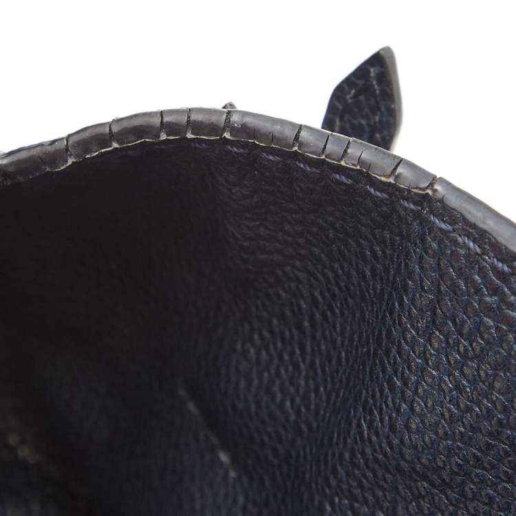 Pre Owned CH Carolina Herrera Navy Blue Leather Minuetto Flap Top Handle Bag