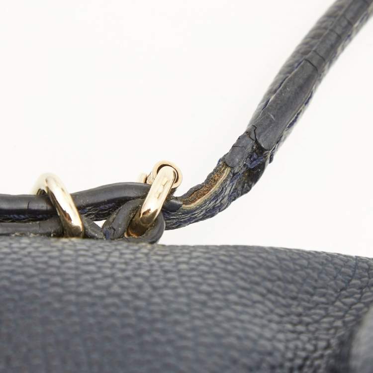 Pre Owned CH Carolina Herrera Navy Blue Leather Minuetto Flap Top Handle Bag