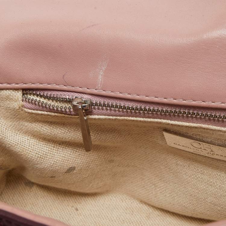 Pre Owned CH Carolina Herrera Burgundy Chevron Leather CH Logo Flap Shoulder Bag