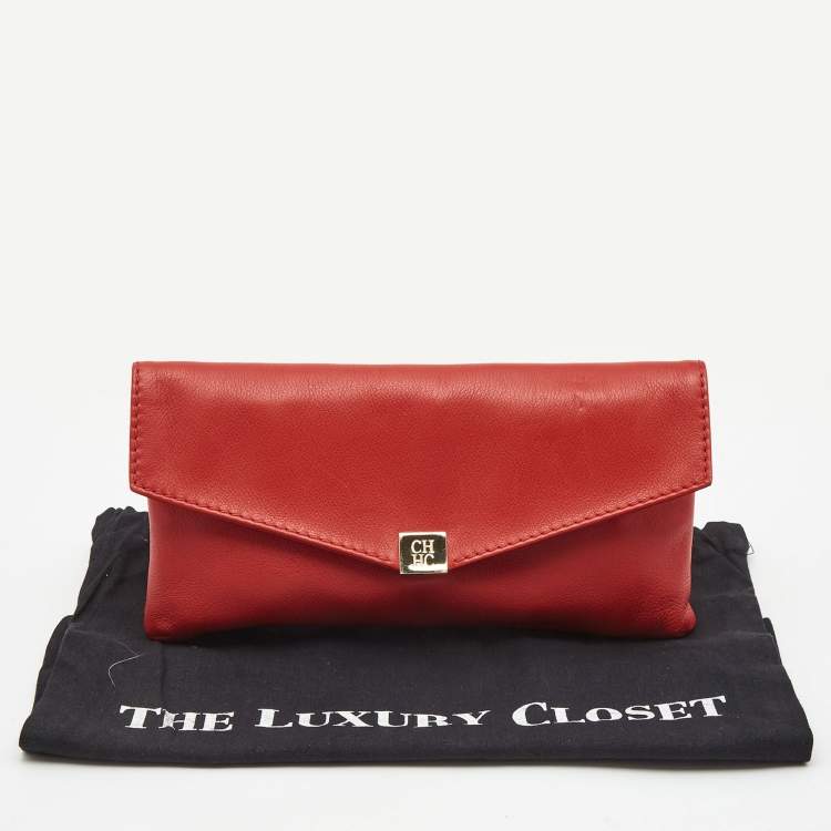 Pre Owned CH Carolina Herrera Red Leather Envelope Clutch