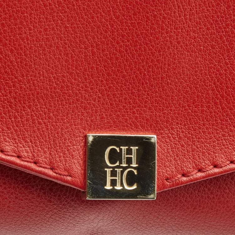Pre Owned CH Carolina Herrera Red Leather Envelope Clutch