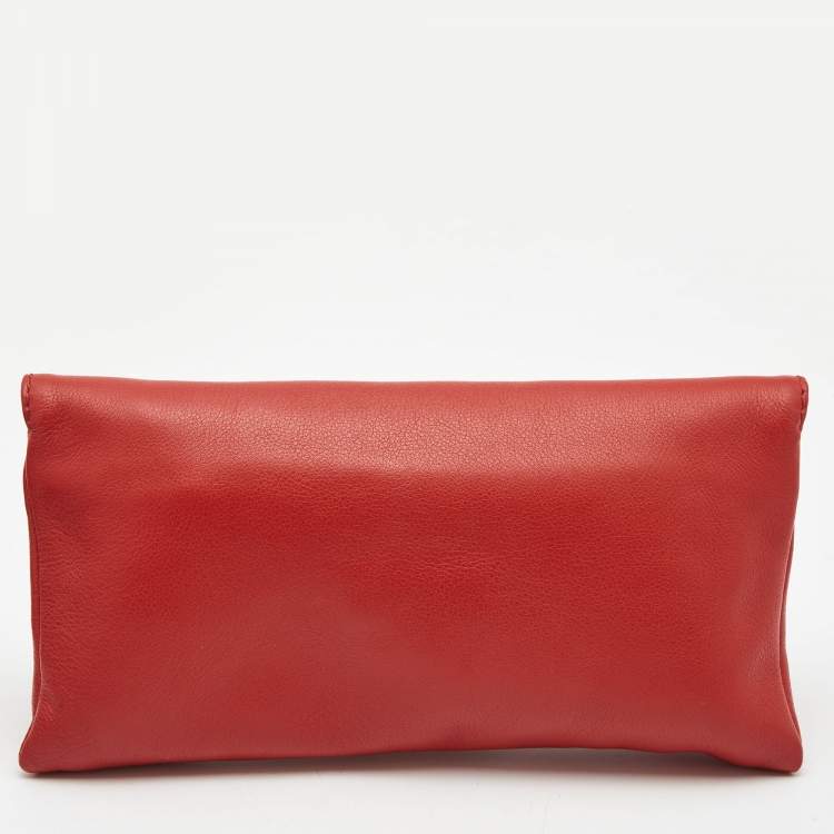 Pre Owned CH Carolina Herrera Red Leather Envelope Clutch