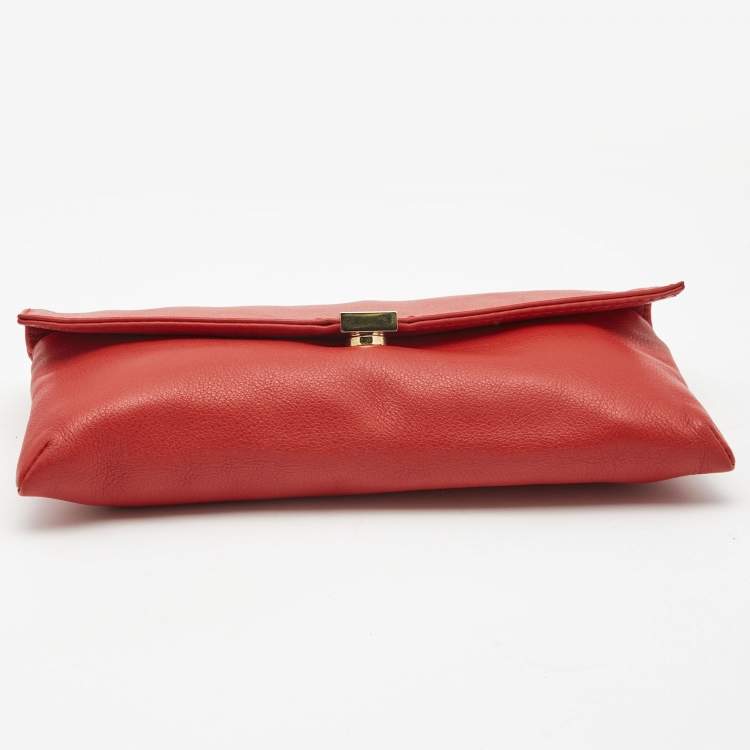 Pre Owned CH Carolina Herrera Red Leather Envelope Clutch