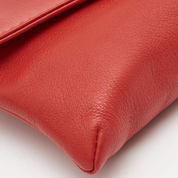 Pre Owned CH Carolina Herrera Red Leather Envelope Clutch