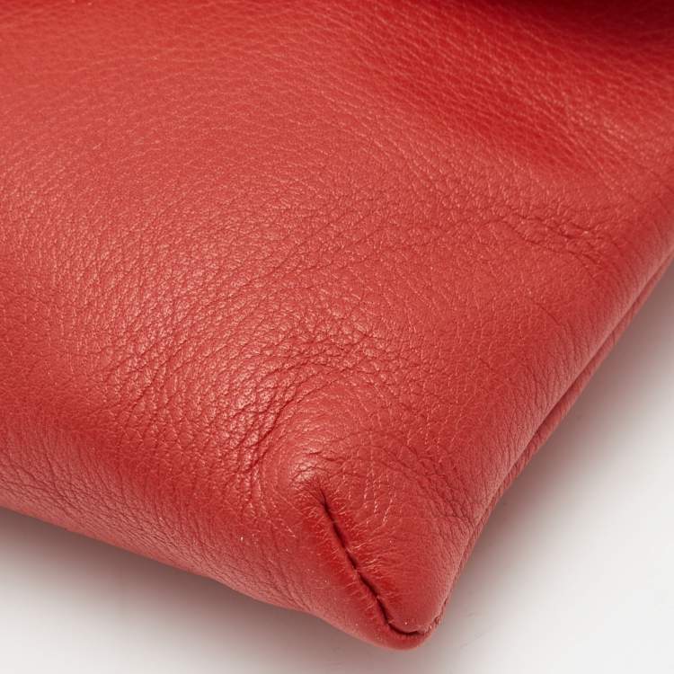 Pre Owned CH Carolina Herrera Red Leather Envelope Clutch