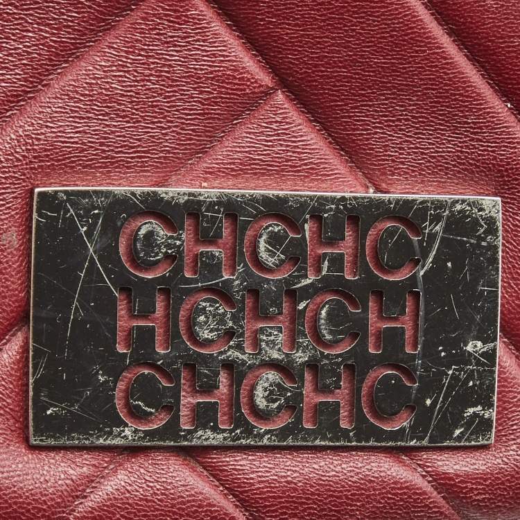 Pre Owned CH Carolina Herrera Burgundy Chevron Leather Logo Camera Crossbody Bag