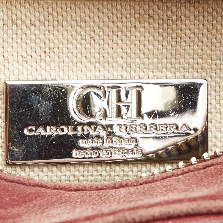 Pre Owned CH Carolina Herrera Burgundy Chevron Leather Logo Camera Crossbody Bag