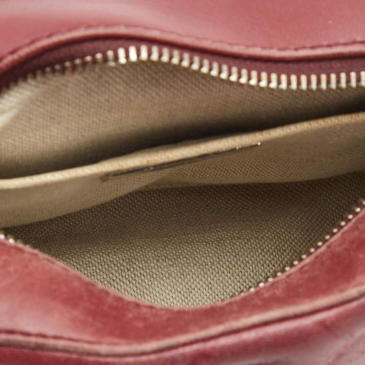 Pre Owned CH Carolina Herrera Burgundy Chevron Leather Logo Camera Crossbody Bag