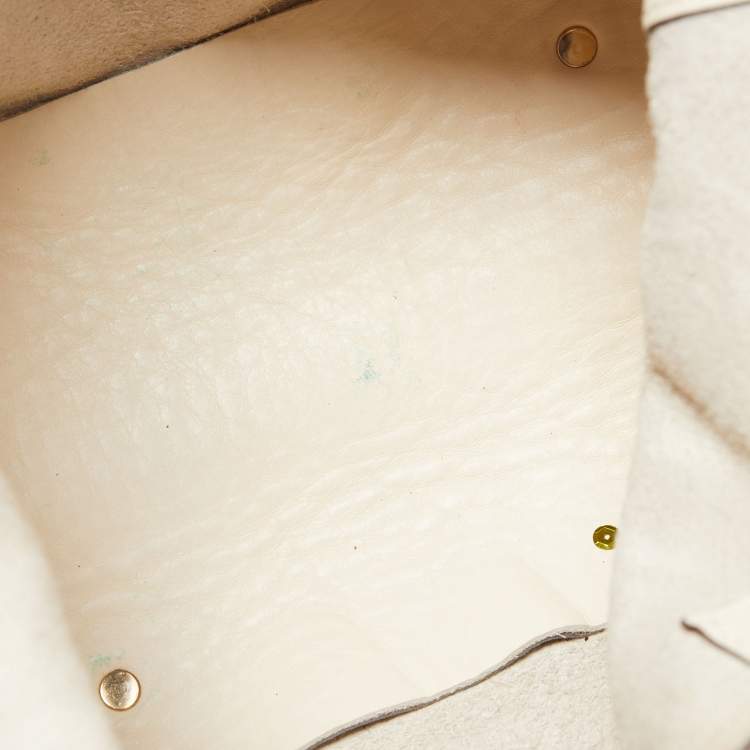 Pre Owned CH Carolina Herrera Off White Monogram Embossed Leather Matryoshka Tote